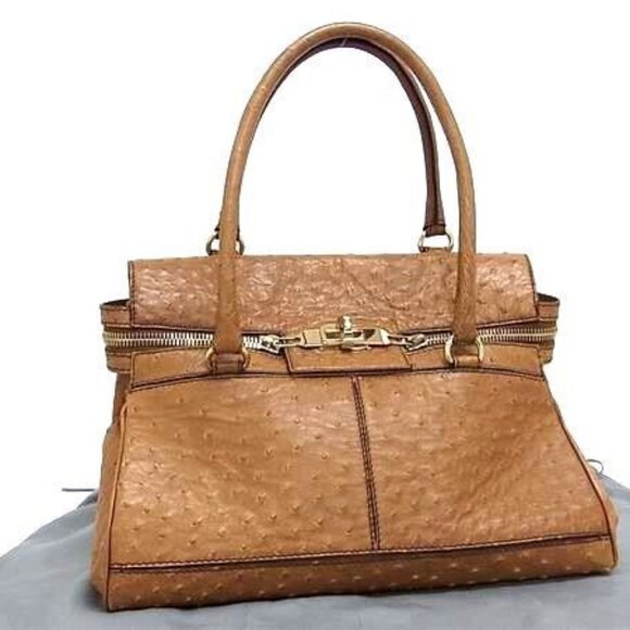 Max Mara Limited Edition Margaux Tan Ostrich Handbag Gold Hardware - Picture 1 of 8